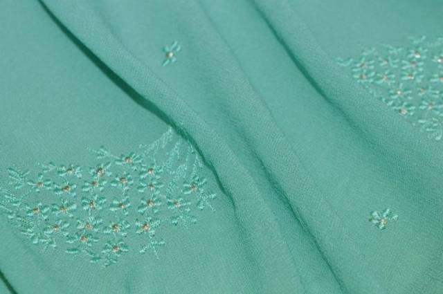 Vendita on line tessuto georgette seta e cotone ricamato verde acqua - tessuti abbigliamento georgette / chiffon / dèvorè