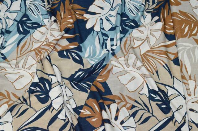 Vendita on line tessuto lino e cotone fantasia tropical blu - prodotti tessuti abbigliamento
