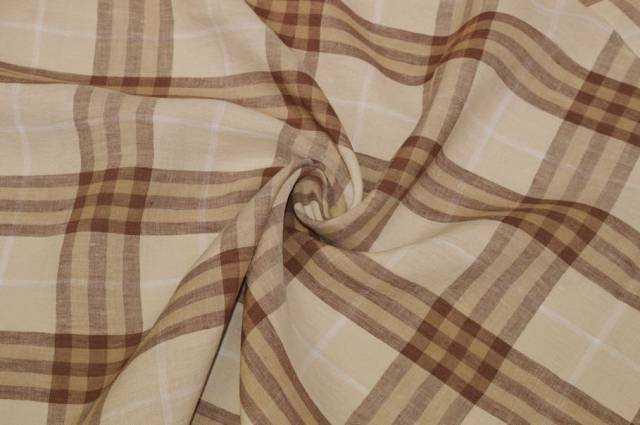 Vendita on line tessuto puro lino da camiceria scacco beige - prodotti tessuti abbigliamento
