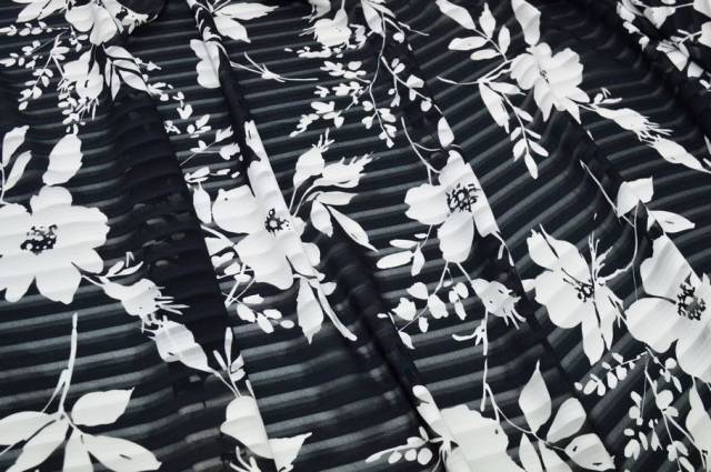 Vendita on line tessuto riga devoreh fiore bianco nero - prodotti