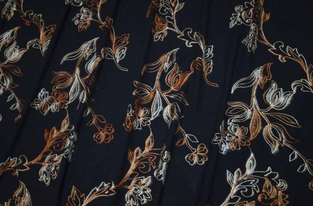 Vendita on line tessuto crepe de chine nero ricamato - prodotti