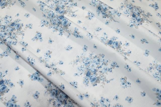 Vendita on line tessuto cotone fantasia mazzetto floreale azzurro - cotoni fantasie e frutti