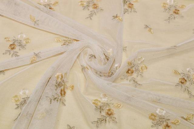 Vendita on line tendino tulle ricamato fiorellino beige - prodotti