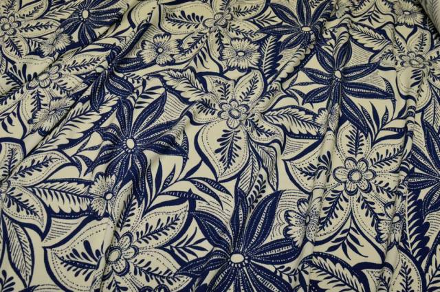 Vendita on line tessuto viscosa fantasia floreale panna e azzurro - tessuti abbigliamento viscosa