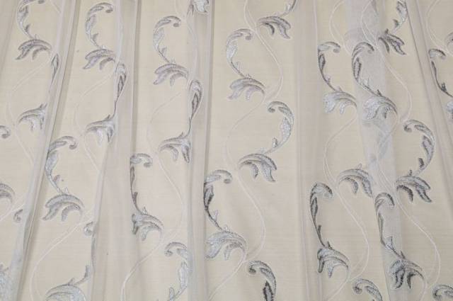 Vendita on line tessuto tenda tulle ricamato grigio - prodotti
