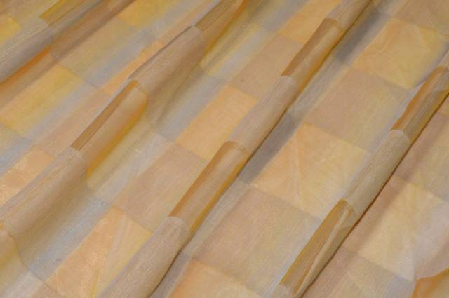 Vendita on line tessuto tenda organza scacco arancio cangiante azzurro - prodotti