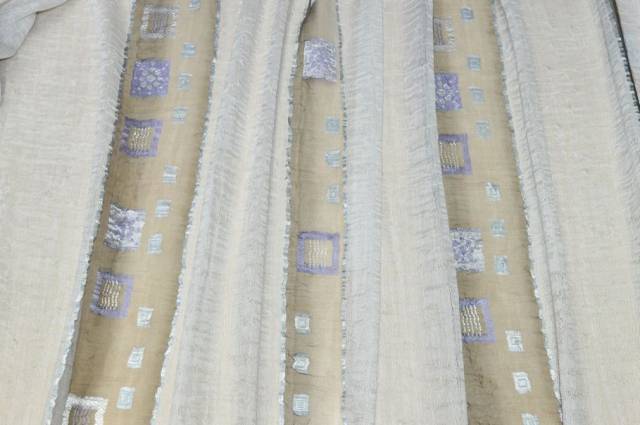 Vendita on line tessuto tenda organza misto lino con ricamo fill coupe lilla - prodotti