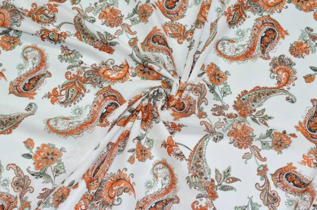 Vendita on line tessuto batista puro cotone fantasia bianco e arancio - tessuti abbigliamento camiceria