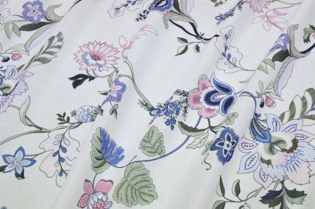 Vendita on line tessuto batista puro cotone fiore fondo bianco - tessuti abbigliamento camiceria