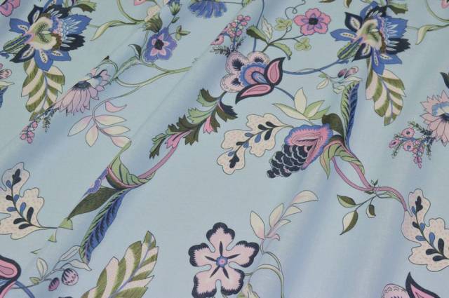 Vendita on line tessuto batista puro cotone fantasia fondo azzurro - tessuti abbigliamento camiceria
