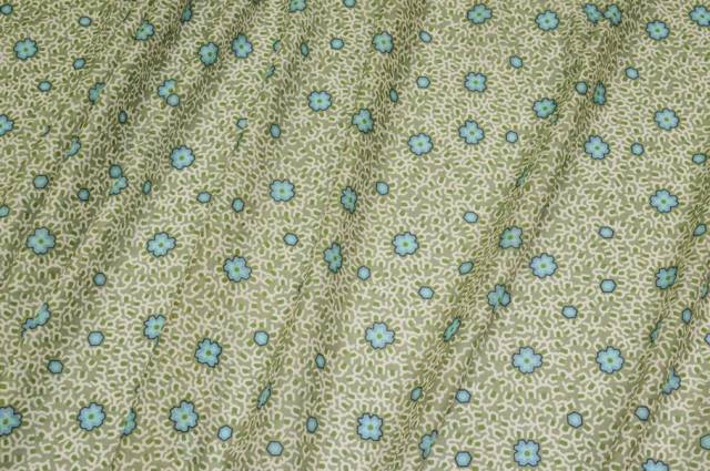 Vendita on line tessuto mussola puro cotone fantasia fiorellino verde - tessuti abbigliamento camiceria