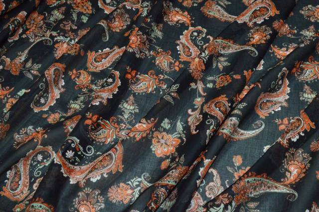 Vendita on line tessuto batista puro cotone disegno cashmere fondo nero - tessuti abbigliamento camiceria