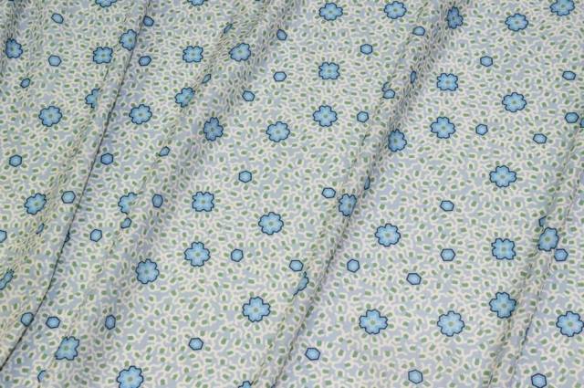 Vendita on line tessuto mussola puro cotone fantasia fiorellino azzurro - tessuti abbigliamento camiceria
