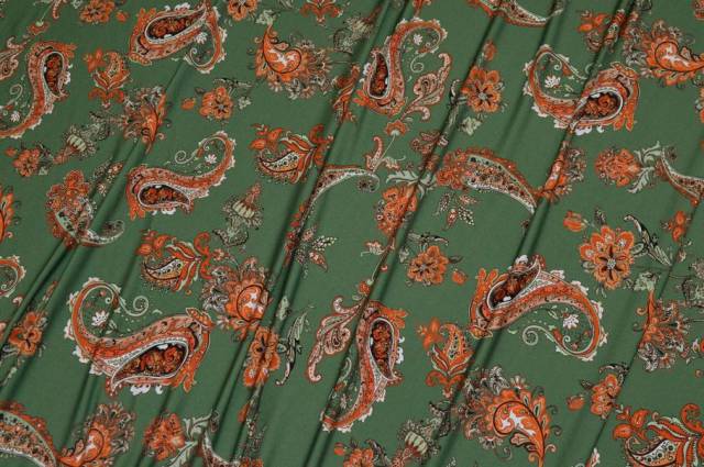 Vendita on line tessuto lycra bielastica fantasia cashmere arancio e verde - occasioni e scampoli tessuti fantasie 