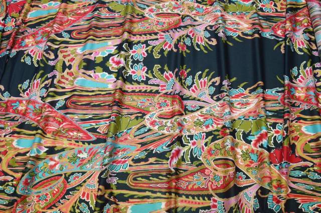 Vendita on line tessuto mussola puro cotone fantasia multicolor fondo nero - tessuti abbigliamento camiceria