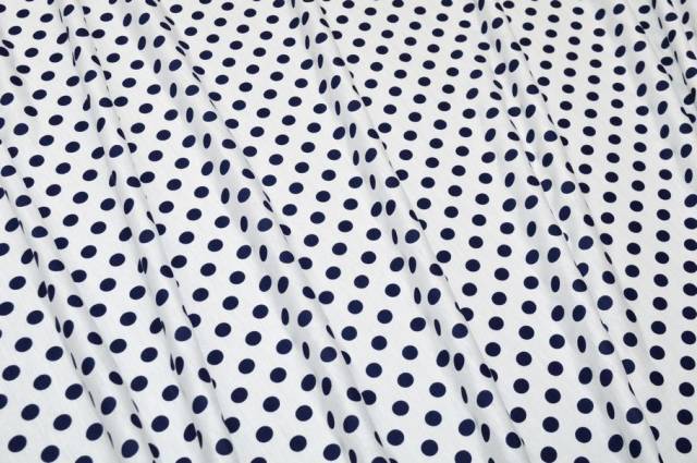 Vendita on line tessuto maglina viscosa a pois bianca e blu - tessuti abbigliamento magline / jersey/tessuto in