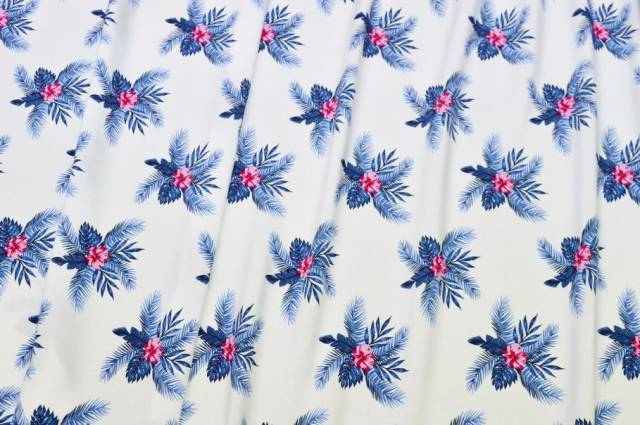 Vendita on line tessuto viscosa fantasia palme azzurre - tessuti abbigliamento magline / jersey/tessuto in