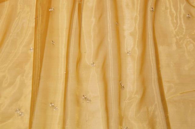 Vendita on line tessuto tenda organza oro con fiorellino ricamato - prodotti