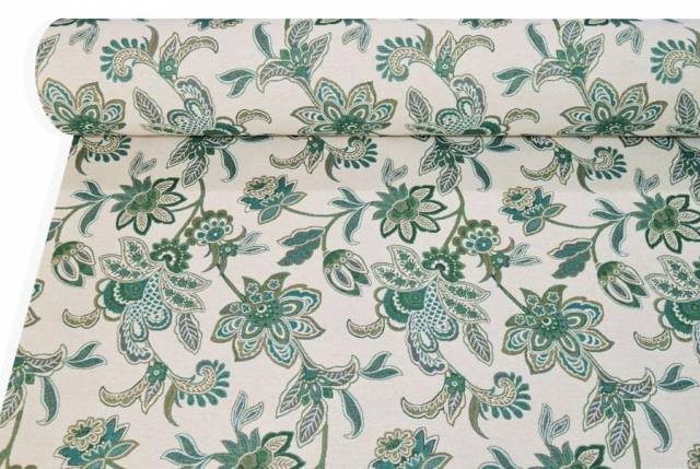Vendita on line tessuto arredo casa gobelin fantasia fiore stilizzato verde - tessuti arredo casa gobelin a metraggio