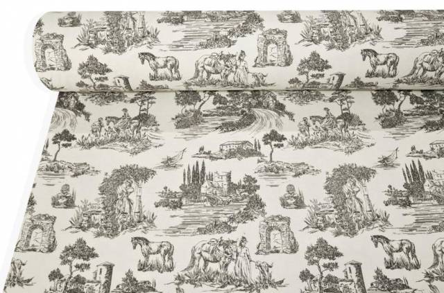 Vendita on line tessuto canvas misto cotone toile de jouy grigio - cotoni de jouy