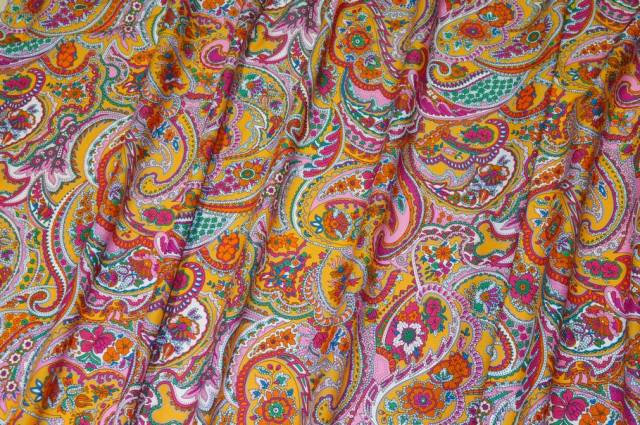 Vendita on line tessuto popeline puro cotone fantasia cashmere gialla - cotoni fantasie varie