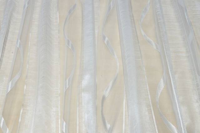 Vendita on line tessuto tenda con fasce in doppia organza bianco - tessuti per