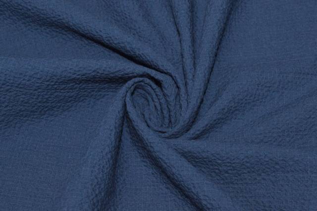 Vendita on line tessuto cotone stretch goffrato blu - tessuti abbigliamento