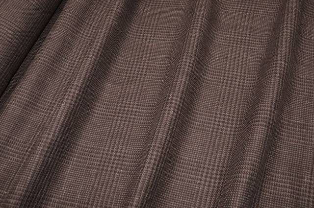 Vendita on line tessuto misto lino lana principe di galles marrone - tessuti abbigliamento lino fantasia