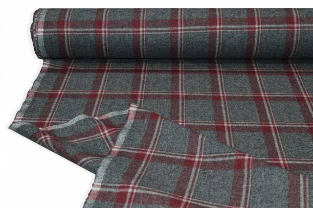 Vendita on line tessuto flanella scacco grigio rosso - tessuti abbigliamento lana flanelle