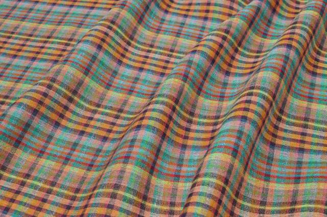 Vendita on line tessuto garza puro lino scacco multicolor - tessuti abbigliamento lino fantasia
