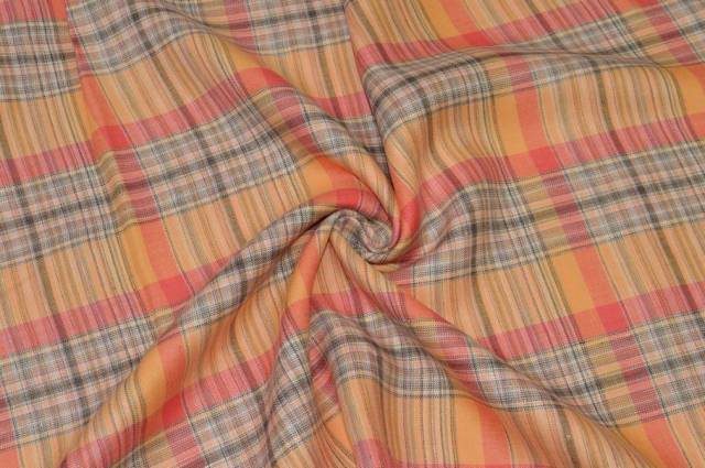 Vendita on line tessuto puro lino scacco arancio - tessuti abbigliamento lino fantasia