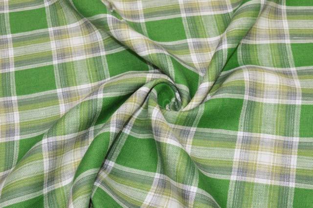 Vendita on line tessuto puro lino scacco verde - tessuti abbigliamento lino fantasia