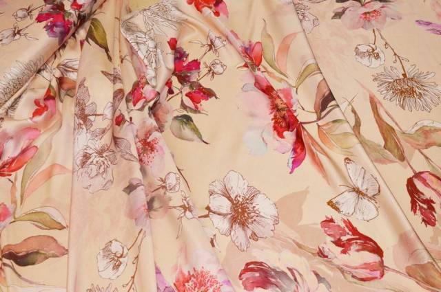 Vendita on line tessuto rasatello pura viscosa fantasia moda arancione - prodotti