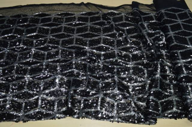 Vendita on line tessuto paillettes nero/argento cucite fantasia geometrica - prodotti tessuti abbigliamento