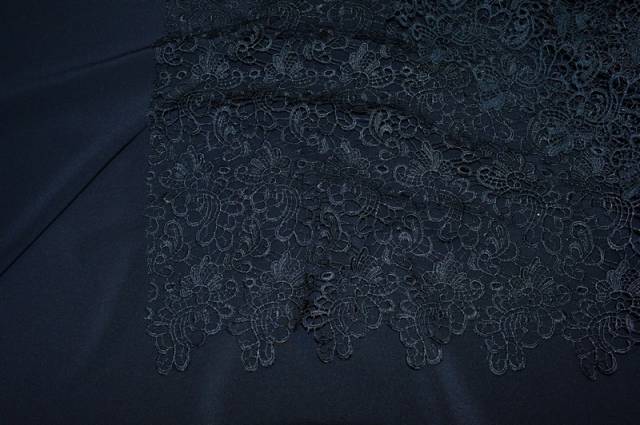 Vendita on line abbinamento cady larimar con pizzo macrame' col. blu - prodotti tessuti abbigliamento crepe cady