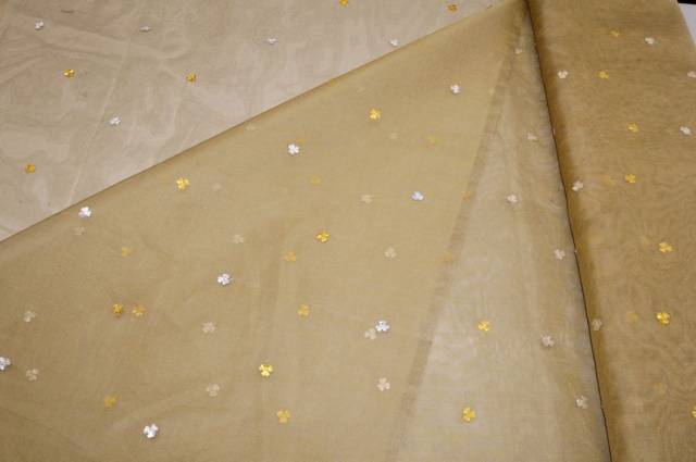 Vendita on line tessuto organza pura seta con fiorellino in paillettes - tessuti abbigliamento
