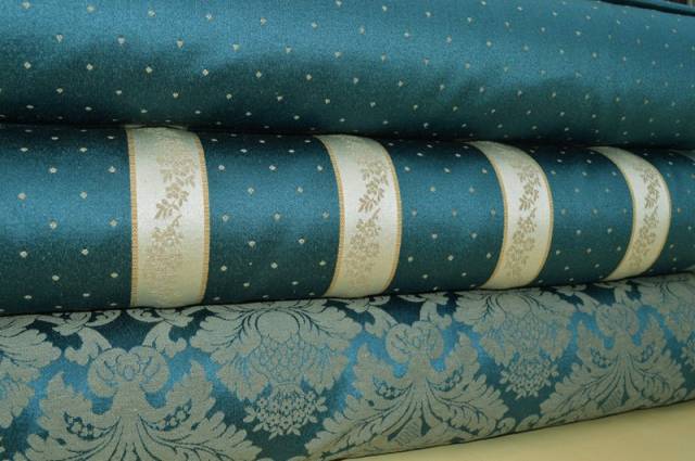 Vendita on line tesuto damascato jacquard coll. grace pois blu - tessuti arredo casa jacquard & damascati