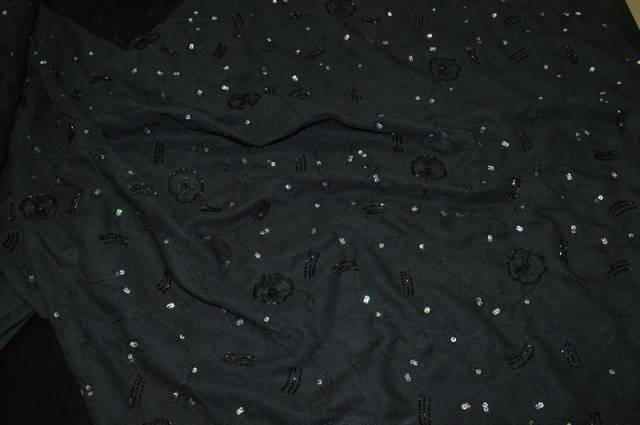 Vendita on line crepe georgette seta ricamato nero - tessuti abbigliamento ricamati e pizzi e vari
