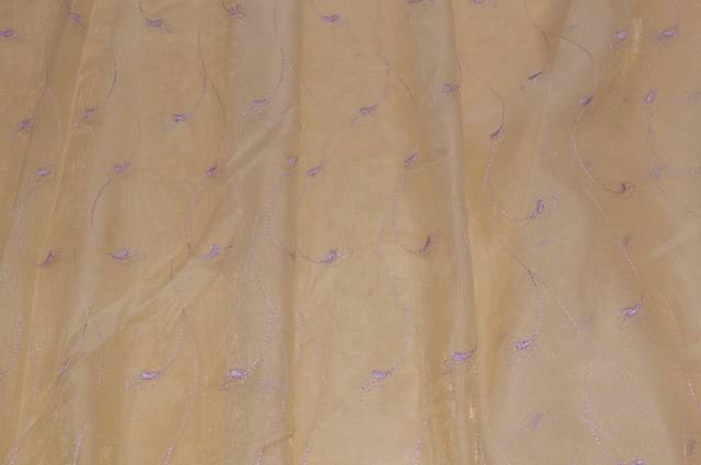 Vendita on line tessuto tenda organza ricamata beige - tessuti per