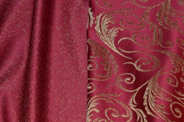 Vendita on line coordinati unito e jacquard lurex rosso bordeaux/oro - tessuti arredo casa jacquard & damascati