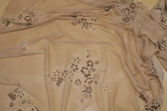 Vendita on line scampolo tulle elasticizzato beige fantasia 20 - tessuti abbigliamento