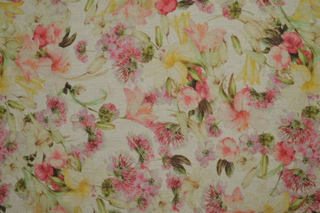 Vendita on line tessuto cotone stampa digitale fiore rosa fondo ecru' - tessuti arredo casa fantasie