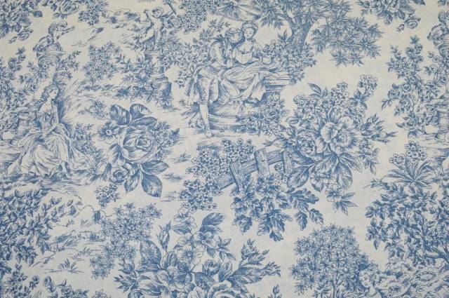 Vendita on line toile de jouy misto cotone azzurro - cotoni fantasie doppia altezza