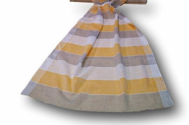 Vendita on line tendino vetro effetto lino rigone giallo/grigio - tessuti per tendine metraggio a vetro