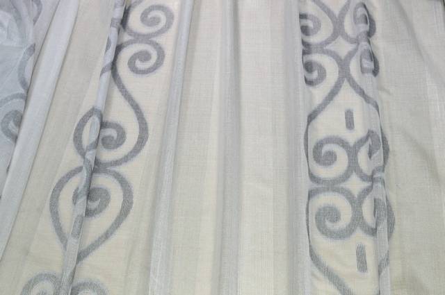 Vendita on line tessuto tenda ricamo jacquard bianco argento - tessuti per