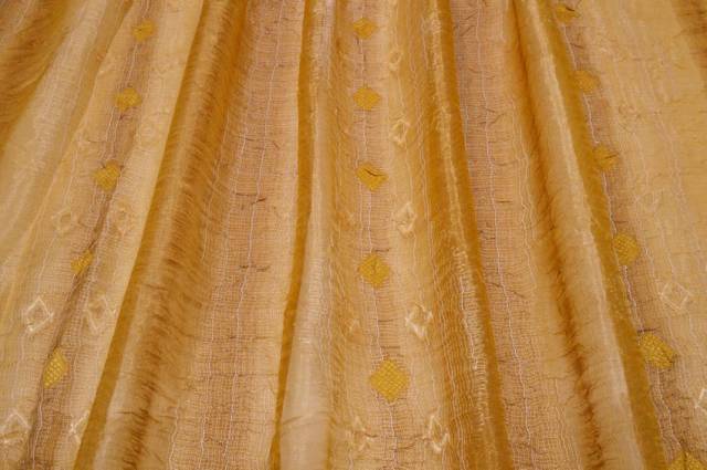 Vendita on line tessuto tenda organza stropicciata ricamata giallo/oro - tessuti per