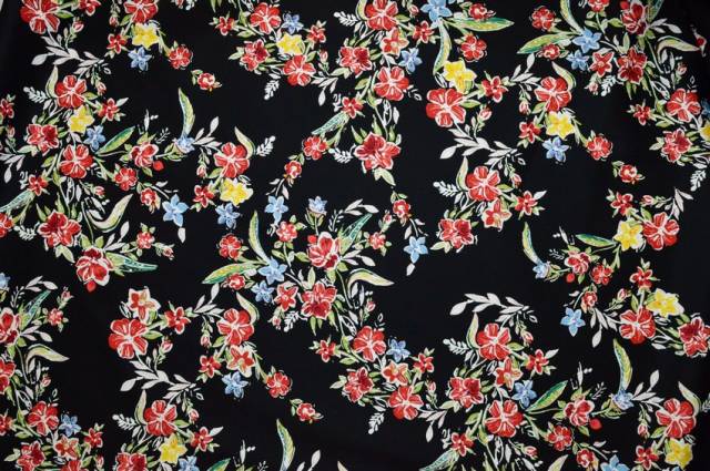 Vendita on line tessuto gabardine fantasia floreale fondo nero 207 - tessuti abbigliamento