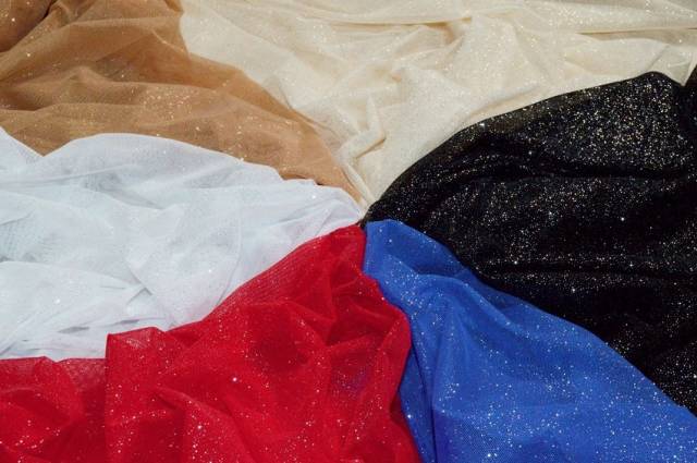 Tessuto Chiffon Glitter - Colore Nero - Glitter Argento - Mezzo Metro 