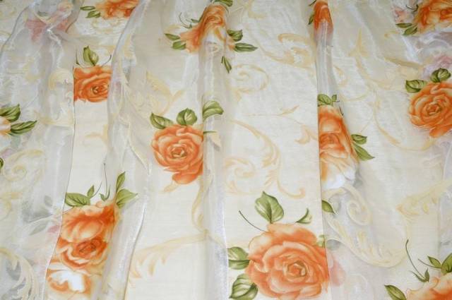 Vendita on line tessuto tenda organza fiore arancio - tessuti per a metraggio classiche
