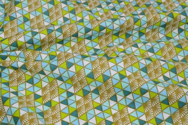 Vendita on line tessuto fantasia puro cotone geometrica verde - ispirazioni fantasie cucito creativo